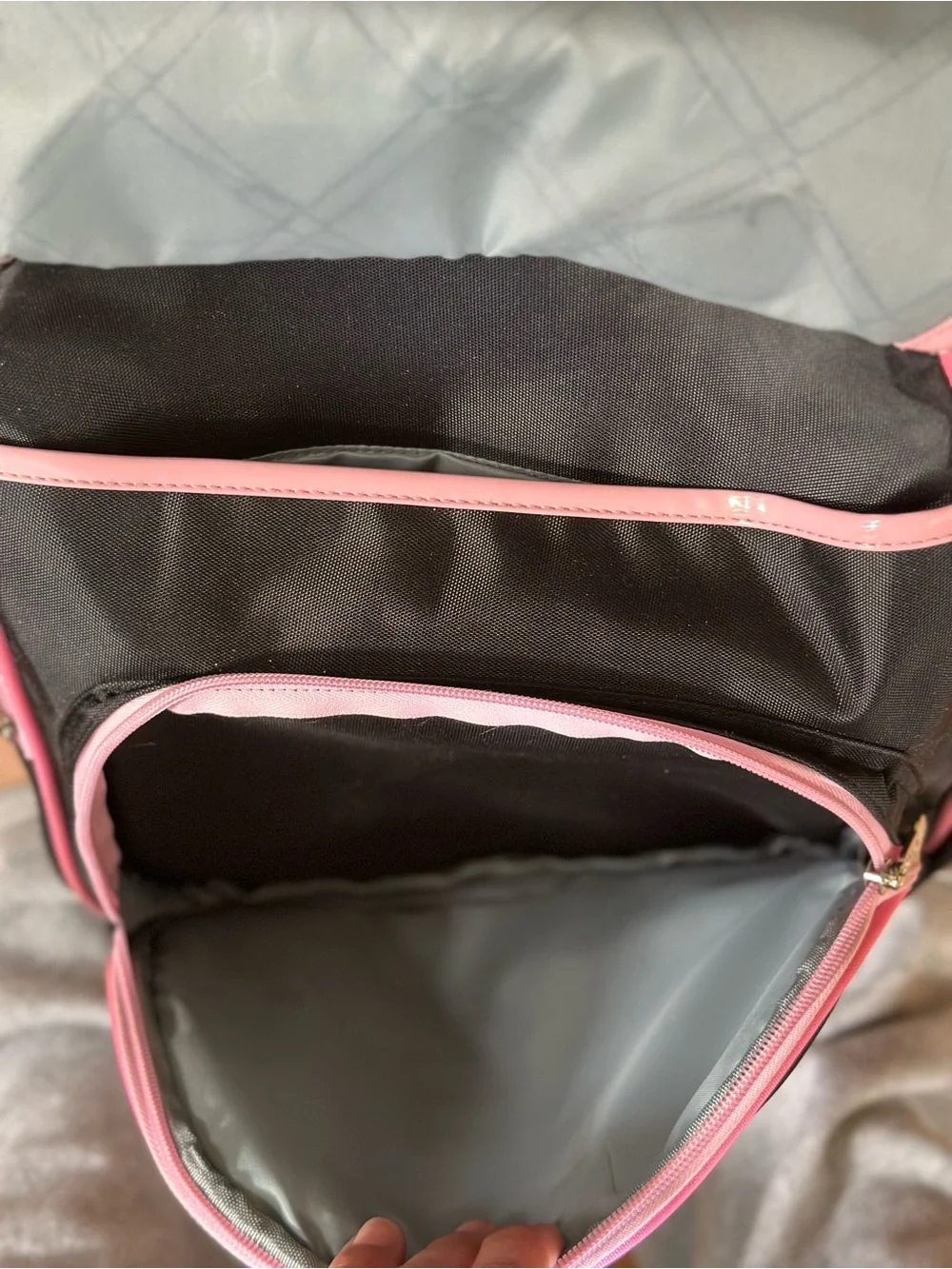 Black Backpack with Pink Trim & Cute Cat Face